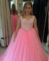Pink Tulle Puffy Quinceanera Dresses 2018 with Pearls Beaded Sweetheart Ball Gowns Sweet 16 Dress